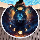 Lofaris Religious Universe Starry Wolf Round Beach Towel